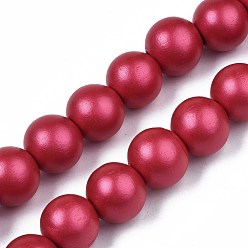 Crimson Painted Natural Wood Beads Strands, Round, Crimson, 15~16x14~15mm, Hole: 3.5~4.5mm, about 25pcs/strand, 14.25 inch~14.33 inch(36.2cm~36.4cm)