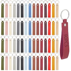 Color mezclado 15 piezas 15 colores llaveros de cuero pu, con broches de aleación, Rectángulo, color mezclado, 140x20 mm