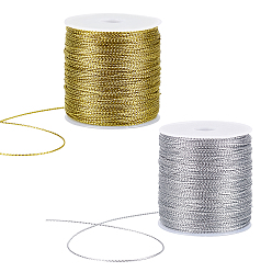 Gemischte Farbe 2 Rollen 2 Farbschmuck geflochtene Fäden metallische Kordeln, Polyesterkorde, Gemischte Farbe, 1 mm, ca. 109.36 Yards (100 m)/Rolle, 2 Farbe, 1 Rolle / Farbe, 2rolls