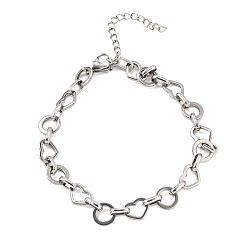 Нержавеющая Сталь Цвет 304 браслеты из нержавеющей стали с сердечками и плоскими круглыми звеньями для мужчин и женщин, цвет нержавеющей стали, 7-1/2 дюйм (19 см)