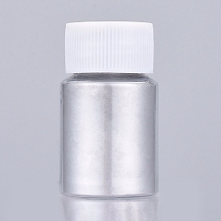 Plata Polvo de mica nacarado, para resina uv, Fabricación de joyas artesanales con resina epoxi y uñas., plata, botella: 29x50 mm, sobre 13~15 g / botella