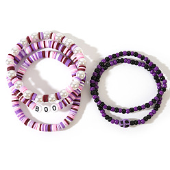 чертополох 5шт. браслеты из полимерной глины хейши и стеклянных бусин для женщин, с имитацией жемчужина бисера, чертополох, внутренний диаметр: 6-7/8 дюйм (17.5 см)