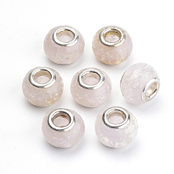 Лавандовый румянец Бусины ручной работы светящиеся шарики европейца, с латунной двойных ядер, бусины с большим отверстием, рондель, лавандовый румянец, 14~14.5x10~11 мм, отверстие : 5 мм