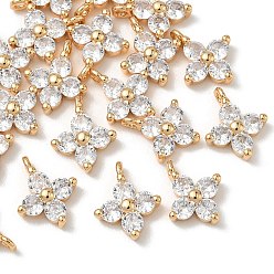 Clear SHEGRACE Brass Cubic Zirconia Charms, Flower Charms, Cadmium Free & Lead Free & Nickel Free, Real 18K Gold Plated, Clear, 11.5x9.5x3mm, Hole: 1.2mm