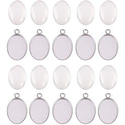 Нержавеющая Сталь Цвет Поделки изготовления ювелирных изделий, с настройками подвесного кабошона из нержавеющей стали 304 и кабошонами из прозрачного стекла, овальные, цвет нержавеющей стали, луч: 18x13 мм, 23x14x1 мм, отверстие : 2.5 мм, 20 шт / коробка
