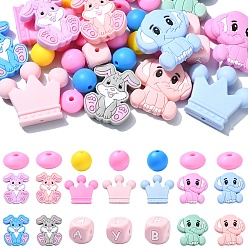(52) Непрозрачная лаванда 31шт 18 стили мультфильм животных пищевые экологически чистые силиконовые бусины, разноцветные, 12~35 мм, отверстие : 2~2.5 мм
