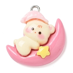 Луна Подвески из непрозрачной смолы на тему сна, с платиновыми тоновыми железными петлями, луна, 25x24x7 мм, отверстие : 2 мм