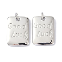 Платина Кулоны из экологически чистой латуни, с целью перехода в кольце, долговечный, прямоугольник со словом удачи, Реальная платина, 18x12.5x2.3 мм