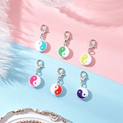 (52) Непрозрачная лаванда Плоские круглые подвесные украшения из непрозрачного акрила с узором инь-ян, с цинковым сплавом застежками омаров коготь, разноцветные, 26 мм