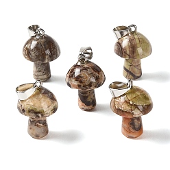 Crazy Agate Natural Crazy Agate Pendants, Mushroom Charms, with 304 Stainless Steel Snap on Bails, Stainless Steel Color, 24~25x16mm, Hole: 7.5x4mm