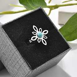 Нержавеющая Сталь Цвет Синтетический бирюзовые перстни, узел ведьмы 304 открытые манжеты из нержавеющей стали, цвет нержавеющей стали, узел ведьмы: 20x20мм, регулируемый