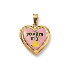 Pink 304 подвески из нержавеющей стали Locket, ионное покрытие (ip), подвески в виде сердечек с узором, розовые, 25x22.5x5.5 мм, отверстие : 8x4 мм, внутренний диаметр: 16.5x16.5 мм