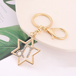 Capricorn Constellation Theme Alloy with Rhinestone Keychain for Women, Star, Capricorn, 11cm