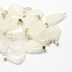 Quartz Crystal Trapezoid Natural Crystal Pendants, with Platinum Tone Brass Findings, 24~25.5x16.5~17x5~6mm, Hole: 2x7mm