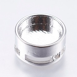 Platinum Brass Bead Cabochon Settings, Flat Round, Slide Charms, Platinum, Tray: 10mm, 12x6mm, Hole: 1mm