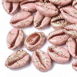 Misty Rose Spray Painted Natural Cowrie Shell Beads, Drawbench, No Hole/Undrilled, Misty Rose, 18~21x12~15x7mm