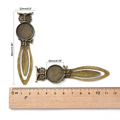 Antique Bronze Iron Bookmark Cabochon Settings, Cadmium Free & Nickel Free & Lead Free, with Alloy Tray, Flat Round with Owl, Antique Bronze, 88x23x4mm, Tray: 20mm