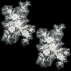 Белый Полиэстер, акрил, стразы, аппликация, вышивка, АБС-пайетки, на основе железа, цветок, белые, 340x260x6 мм