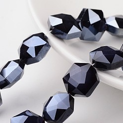 Indigo Electroplate Opaque Solid Color Glass Beads Strands, Faceted Hexagon, Indigo, 15x14x8.5mm, Hole: 1mm, about 24pcs/strand, 14.1 inch