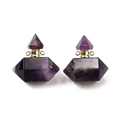 Аметист Кулоны для духов из натурального аметиста, с 304 фурнитурой из нержавеющей стали, граненые, двойные остроконечные шармы-пули, золотые, 31~32x29~31x18 мм, отверстие : 1.9 мм
