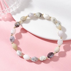 Цветочный Опал Овальные браслеты из натурального опала в форме цветка и гальванически покрытых немагнитных бусин из синтетического гематита для женщин., бусины : 7 мм, внутренний диаметр: 2.22 дюйм (5.65 см)