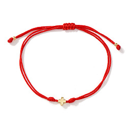 Cross Brass Religion Link Adjustable Handmade Braided Nylon Red String Bracelets, Golden, Cross, 11.02 inch(28cm)