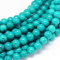 Средний Бирюзовый Естественно Howlite круглый шарик нити, окрашенная и подогревом, средне бирюзовый, 8 мм, отверстие : 1 мм, около 48 шт / нитка, 15.55 дюйм