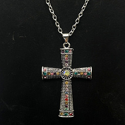 Разноцветный Ожерелья с подвеской-крестом из платинового сплава со стразами, красочный