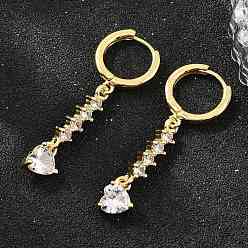 Plaqué 18K Or Véritable Boucles d'oreilles créoles pendantes en laiton serties de micro-pavés de zirconiums cubiques, cœur, sans plomb et sans cadmium, crémaillère plaquage, plaqué longue durée, réel 18 k plaqué or, 40x7mm