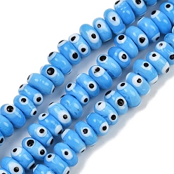 Светло-Голубой Ручной сглаза бусины бисер нитей, рондель, Небесно-голубой, 8~9x4 мм, отверстие : 1.4 мм, около 40 шт / нитка, 6.38'' (16.2 см)