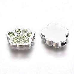 Yellow Green Alloy Enamel Slider Charms, Dog Paw Prints, Platinum, Yellow Green, 13x15.5x4.5mm, Hole: 2x8mm