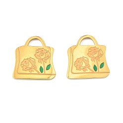 Зеленый 304 подвески из нержавеющей стали, прелести мешков, с эмалью, золотые, зелёные, 15x14.5x1.5 мм, отверстие : 2.5x4.5 мм