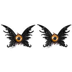 Черный Бабочка с глазом пластиковые заколки для волос из кожи аллигатора, аксессуары для волос с железной фурнитурой для холлуина, чёрные, 92x66x16 мм, 2 шт / комплект