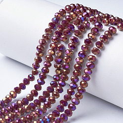 Темно-Красный Гальванические непрозрачные стеклянные бусины, с полным покрытием цвета радуги, граненые, рондель, темно-красный, 4x3 мм, отверстие : 0.4 мм, около 123~127 шт / нитка, 16.5~16.9 дюйм (42~43 см)