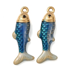 Стально-синий 304 подвески из нержавеющей стали, с эмалью, рыбы прелести, реальный 18 k позолоченный, ионное покрытие (ip), стальной синий, 26x10x6.5 мм, отверстие : 1.4 мм