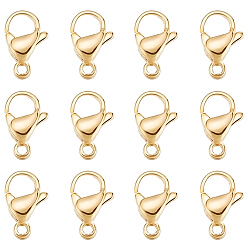 Настоящее золото 24K 100шт 304 застежки-карабины из нержавеющей стали, застежки на спусковой крючок, реальный 24 k позолоченный, 12x7x3.5 мм, отверстие : 1.5 мм