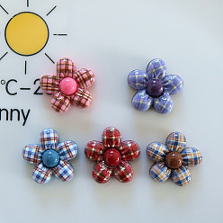 Mixed Color Tartan Pattern Opaque Resin Cabochons, Flower, Mixed Color, 22x23.5x9mm