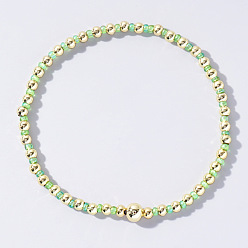 Бледно-Зеленый Женские браслеты из круглых бусин в корейском стиле из стекла и латуни, бледно-зеленый, внутренний диаметр: 6-1/2 дюйм (16.5 см)