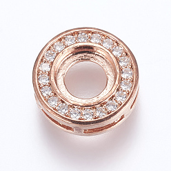 Rose Gold Brass Micro Pave Cubic Zirconia Cabochon Connector Open Back Settings, Flat Round, Rose Gold, 11x4mm, Hole: 1x4mm, Tray: 6mm