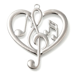 Нержавеющая Сталь Цвет Антикоррозийные 304 подвески из нержавеющей стали, сердце с подвеской в виде музыкальной ноты, цвет нержавеющей стали, 44x40x2 мм, отверстие : 3 мм