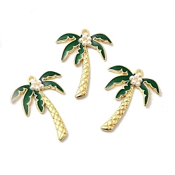 Дерево Подвески из сплава зеленой эмали, с пластиковыми жемчужными бусинами, золотые, кокосовая пальма, 31.5x24.5x3 мм, отверстие : 1.6 мм