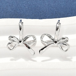 Платинированный Латунные серьги обруча, бантом, Реальная платина, 15.5x11x15 мм