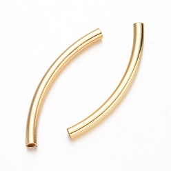 Real 18K Gold Plated Curved Brass Tube Beads, Real 18K Gold Plated, 50x4mm, Hole: 3mm