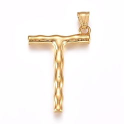 Letter T 304 подвески из нержавеющей стали, бамбуковая буква, золотые, letter.t, 48x33x5.5 мм, отверстие : 5x8 мм
