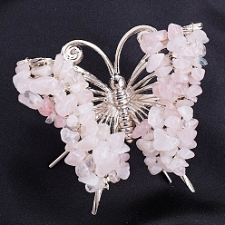 Розовый Кварц Необработанный натуральный розовый кварц, минеральные украшения для демонстрации образцов, с металлическим держателем-бабочкой, украшение для домашнего рабочего стола по фэн-шуй, 65x75 мм