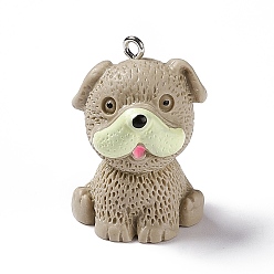 Темный Хаки Непрозрачные подвески смолы, 3d обереги для собак, с платиновыми тоновыми железными петлями, Темный хаки, 30.5x21.5x20 мм, отверстие : 2 мм