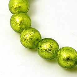 Зелено-Желтый Стеклянные бусины, с фольгой внутри, ручная работа , круглые, зеленый желтый, 10 мм, отверстие : 2 мм
