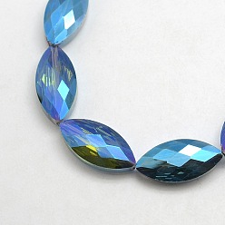 Озёрно--синий Гальванических хрустального стекла лошадь шарики глаза пряди, граненые, радуги цвет покрытием, Плут синий, 25x12x8 мм, отверстие : 1 мм, около 30 шт / нитка, 29.5 дюйм