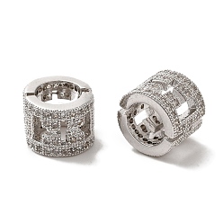 Платина Полые колонны латунные микропаве цветные кубические цирконии европейские бусины, бусины с большим отверстием, долговечный, без кадмия и без свинца, платина, 9.5x7.5 мм, отверстие : 6 мм