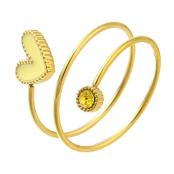 Желтый Ионное покрытие (ip) 304 кольца из нержавеющей стали с микропаве из кубического циркония для женщин, с эмалевым сердечком, реальный 14 k позолоченный, желтые, внутренний диаметр: 17.6 мм